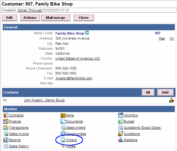 Monitor section, click Orders