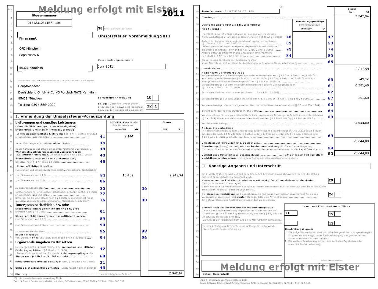 Generieren der UmsatzsteuerVoranmeldung für Deutschland