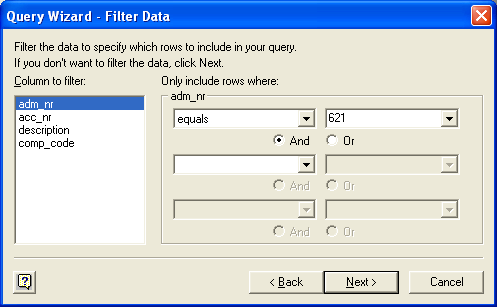 Query Wizard - Filter Data