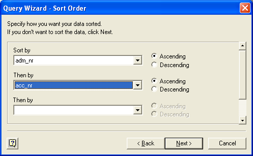 Query Wizard - Sort Order