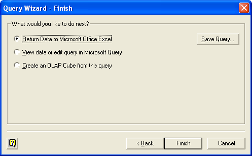 Query Wizard - Finish