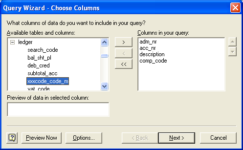 Query Wizard - Choose Columns [Selected]